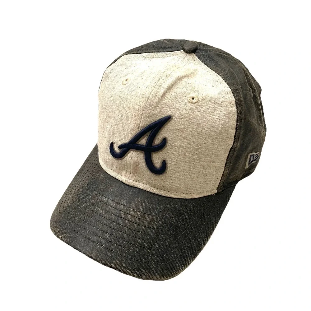 Atlanta‎ Braves Linen / Faux Leather Snapback Hat Brown / Beige Adjustable MLB